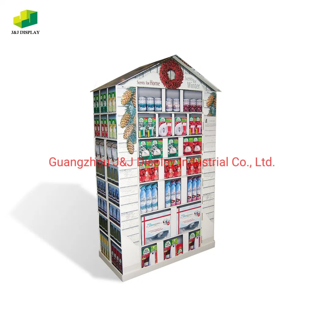 Custom Home-Shaped Foldable Snack Floor Security Paper Cardboard Display Stand