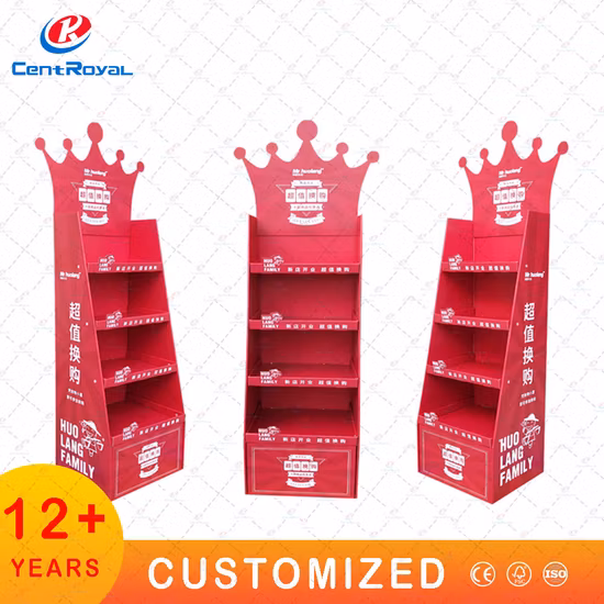 주문을 받아서 만들어진 지면 서 있는 골판지 깔판 간식 진열대